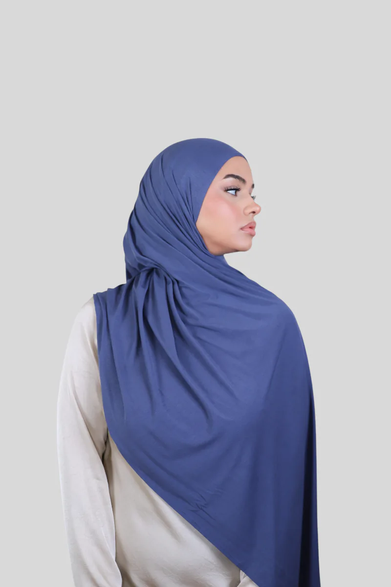 Feinstes Bambus Jersey - Fertiger Express Hijab - Denim (2) @ Lamaari