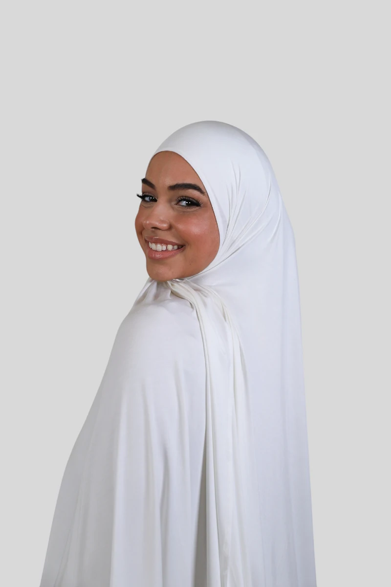 Feinstes Bambus Jersey - Fertiger Express Hijab - Pearl White (5) @ Lamaari