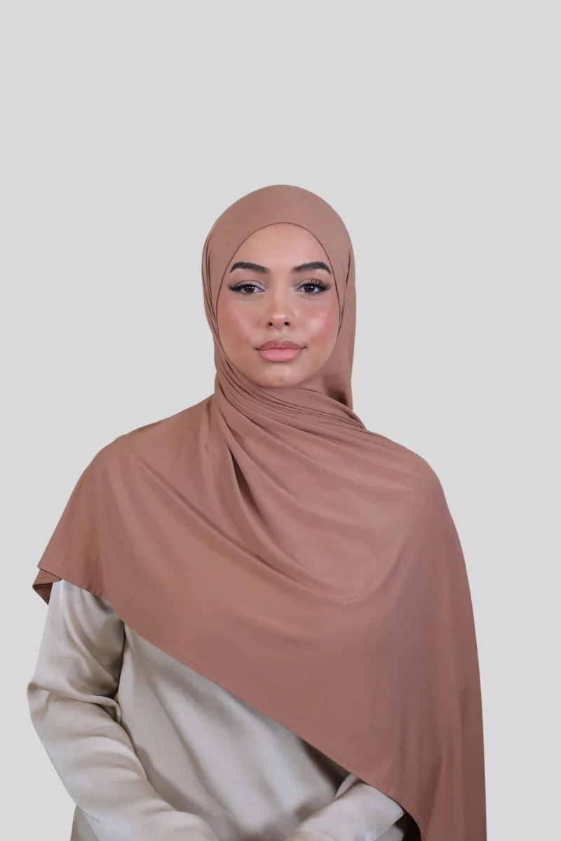 Feinstes Bambus Jersey - Fertiger Express Hijab - Tan (1) @ Lamaari
