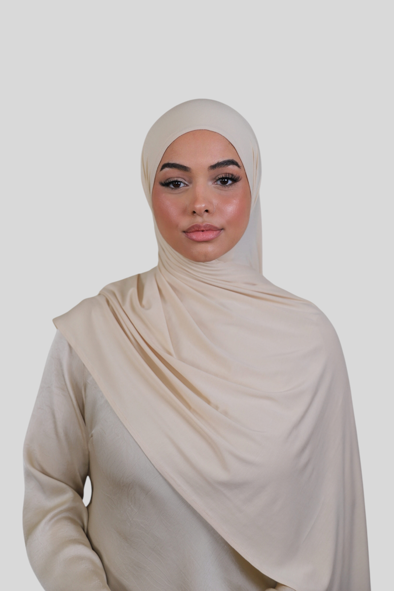 Feinstes Bambus Jersey - Fertiger Express Hijab - Beige (1) @ Lamaari