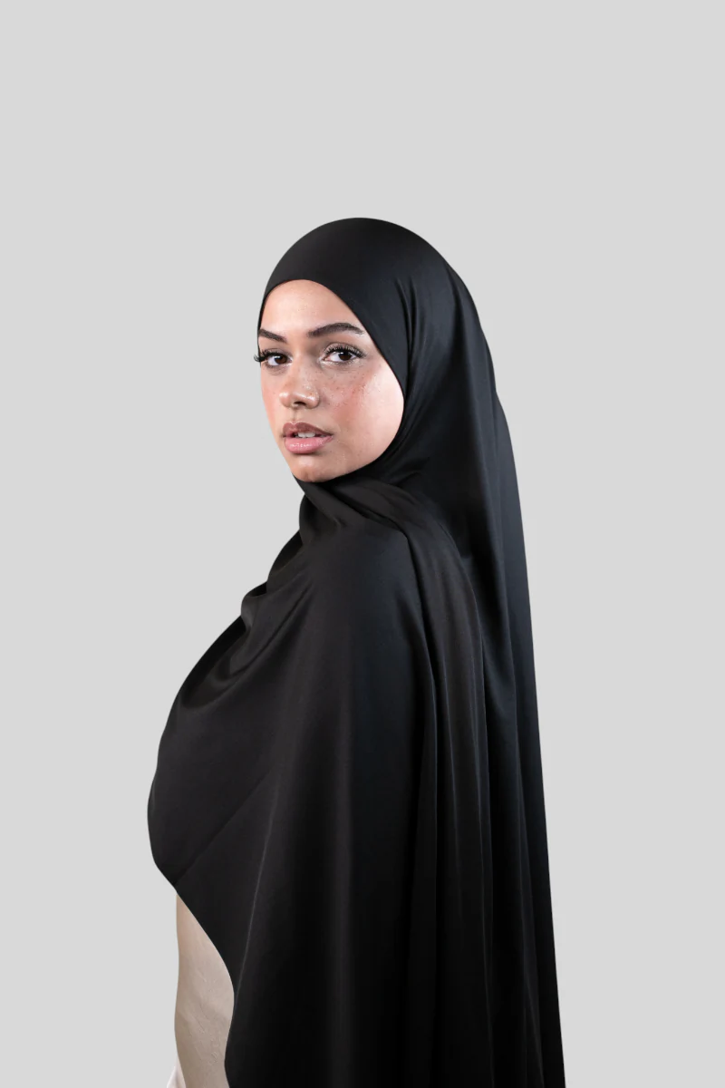 Premium Soft Glam Jersey - Fertiger Express Hijab - Black (5) @ Lamaari