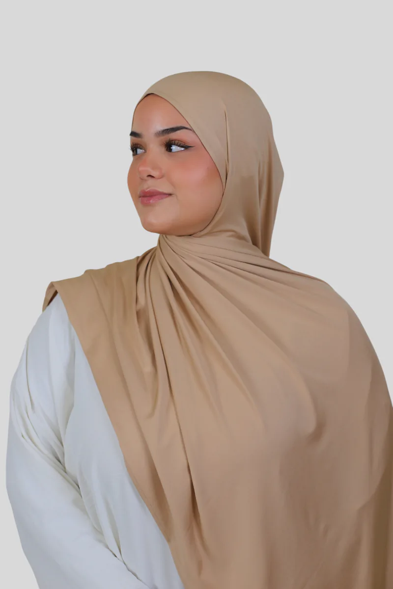 Premium Soft Glam Jersey - Fertiger Express Hijab - Sand (2) @ Lamaari